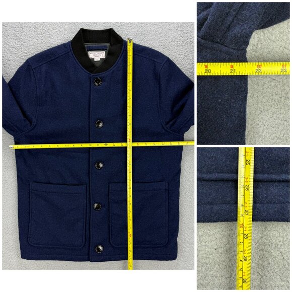Wallace & Barnes Jacket Mens Small S Navy Blue Bomber Wool Quilted Lined J Crew - Picture 8 of 8